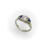 Art Deco 14K White Gold Diamond and Sapphire Ring Kirsten's Corner 