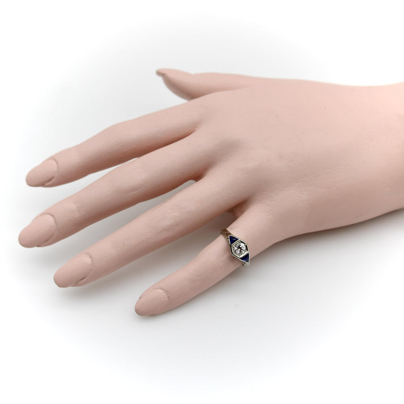 Art Deco 14K White Gold Diamond and Sapphire Ring Kirsten's Corner 