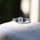 Art Deco 14K White Gold Diamond and Sapphire Ring Kirsten's Corner 