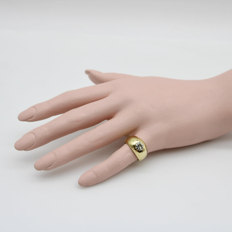 Edwardian 18K Gold Hand-Hammered Rubover Setting Old European Cut Diamond Ring ring Kirsten's Corner 