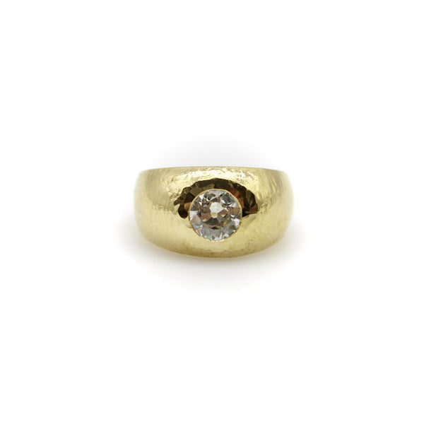 Edwardian 18K Gold Hand-Hammered Rubover Setting Old European Cut Diamond Ring ring Kirsten's Corner 