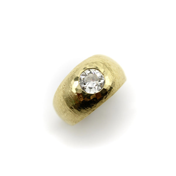 Edwardian 18K Gold Hand-Hammered Rubover Setting Old European Cut Diamond Ring ring Kirsten's Corner 