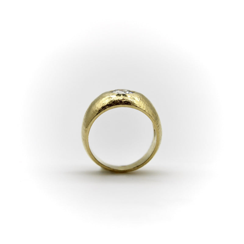Edwardian 18K Gold Hand-Hammered Rubover Setting Old European Cut Diamond Ring ring Kirsten's Corner 