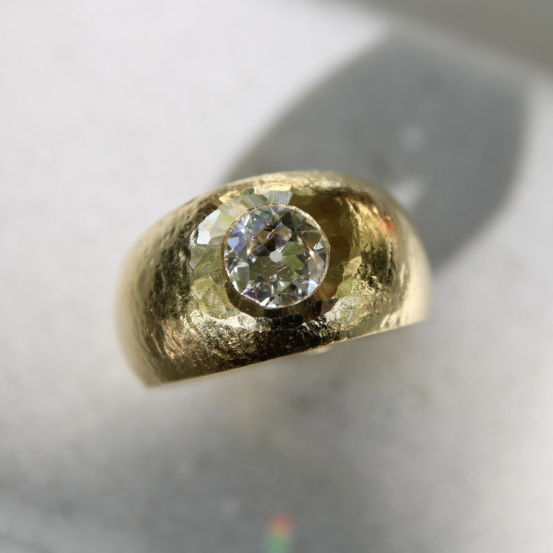 Edwardian 18K Gold Hand-Hammered Rubover Setting Old European Cut Diamond Ring ring Kirsten's Corner 