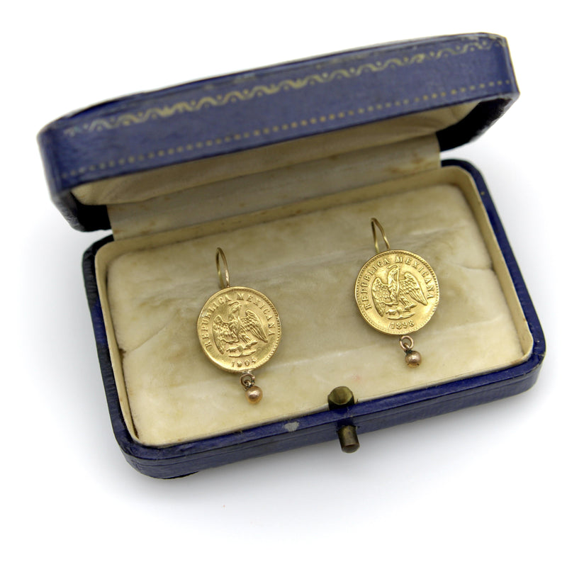 21 Karat Mexican Peso Earrings From the Turn of the 20th Century jewelry Kirsten's Corner 