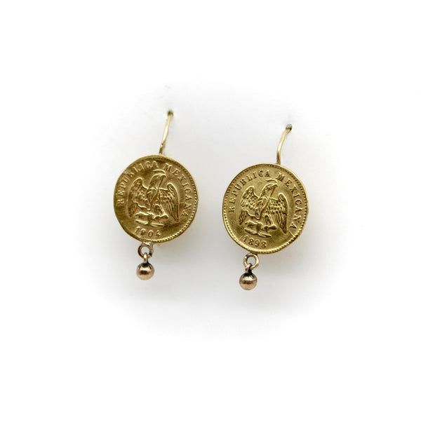 21 Karat Mexican Peso Earrings From the Turn of the 20th Century jewelry Kirsten's Corner 