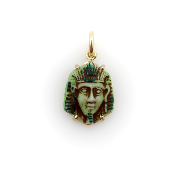 Art Deco Egyptian Revival Faience Pharaoh in 14K Gold Mount Pendant / Charm Kirsten's Corner 