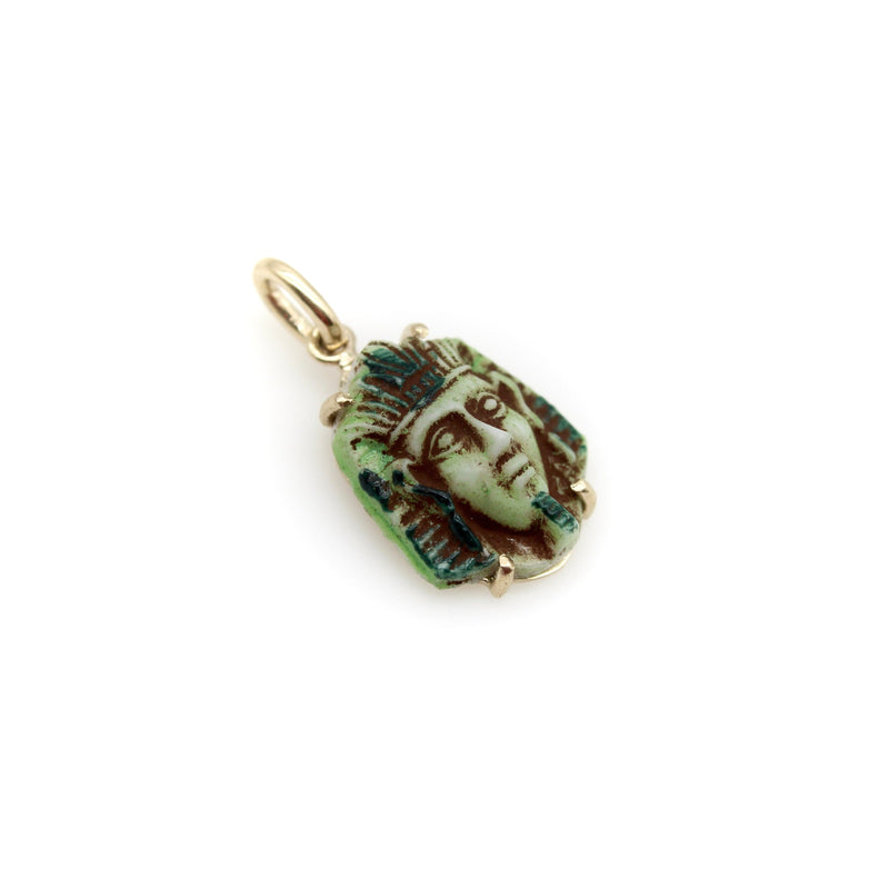 Art Deco Egyptian Revival Faience Pharaoh in 14K Gold Mount Pendant / Charm Kirsten's Corner 