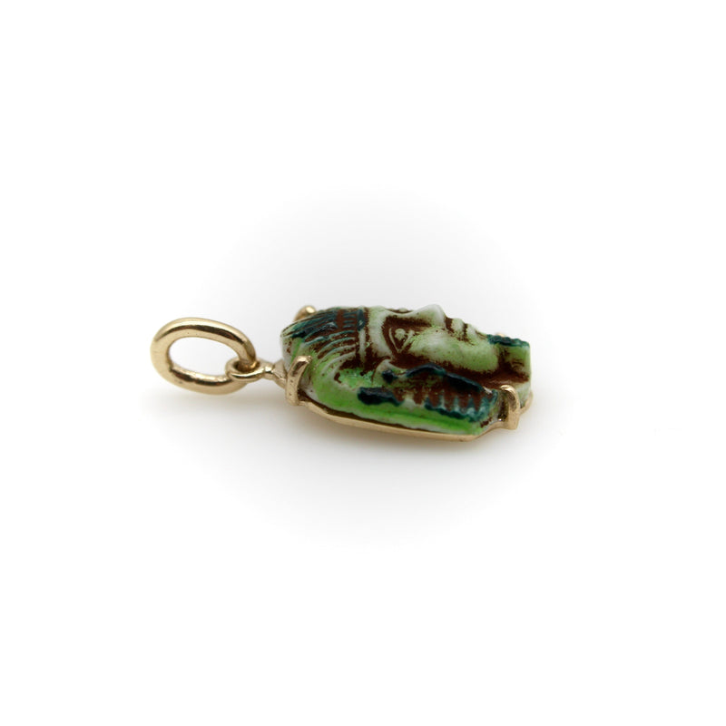 Art Deco Egyptian Revival Faience Pharaoh in 14K Gold Mount Pendant / Charm Kirsten's Corner 