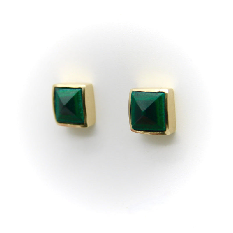 14K Gold Signature Malachite Pyramid Studs Earrings Kirsten's Corner 