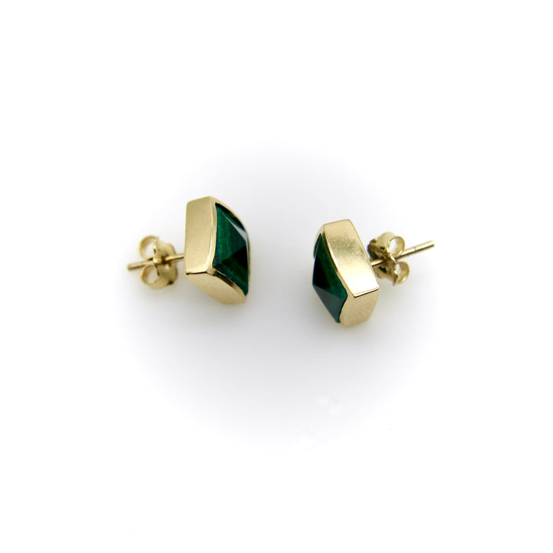 14K Gold Signature Malachite Pyramid Studs Earrings Kirsten's Corner 