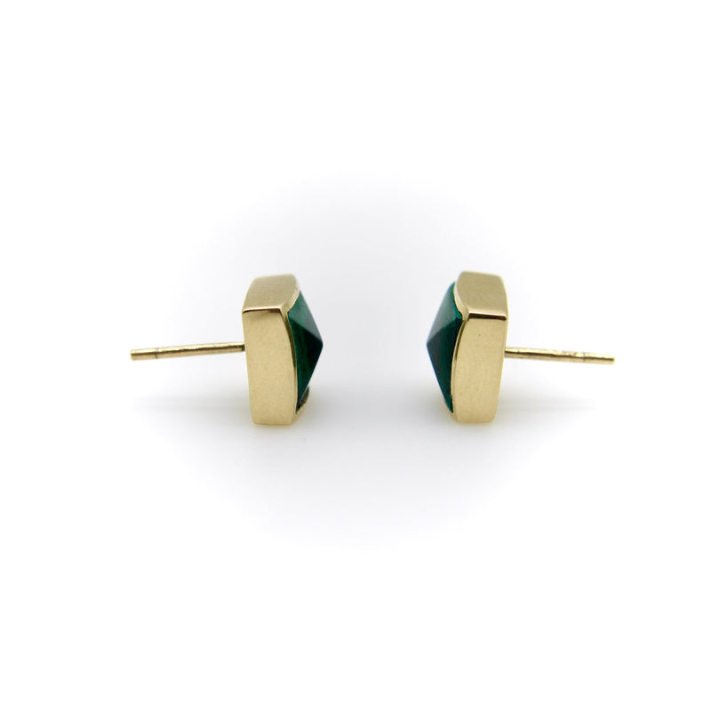 14K Gold Signature Malachite Pyramid Studs Earrings Kirsten's Corner 