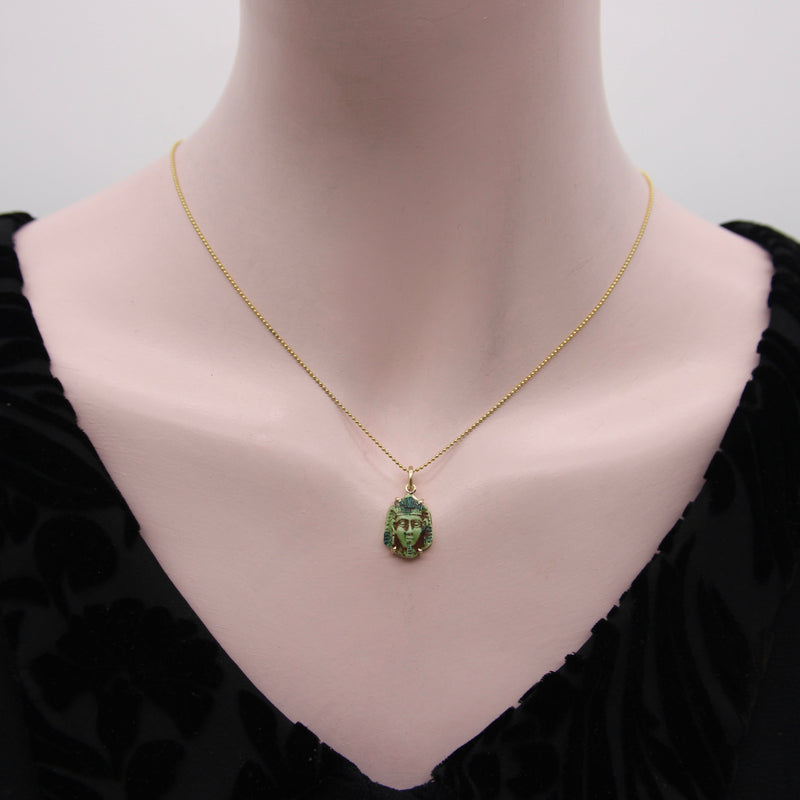 Art Deco Egyptian Revival Faience Pharaoh in 14K Gold Mount Pendant / Charm Kirsten's Corner 