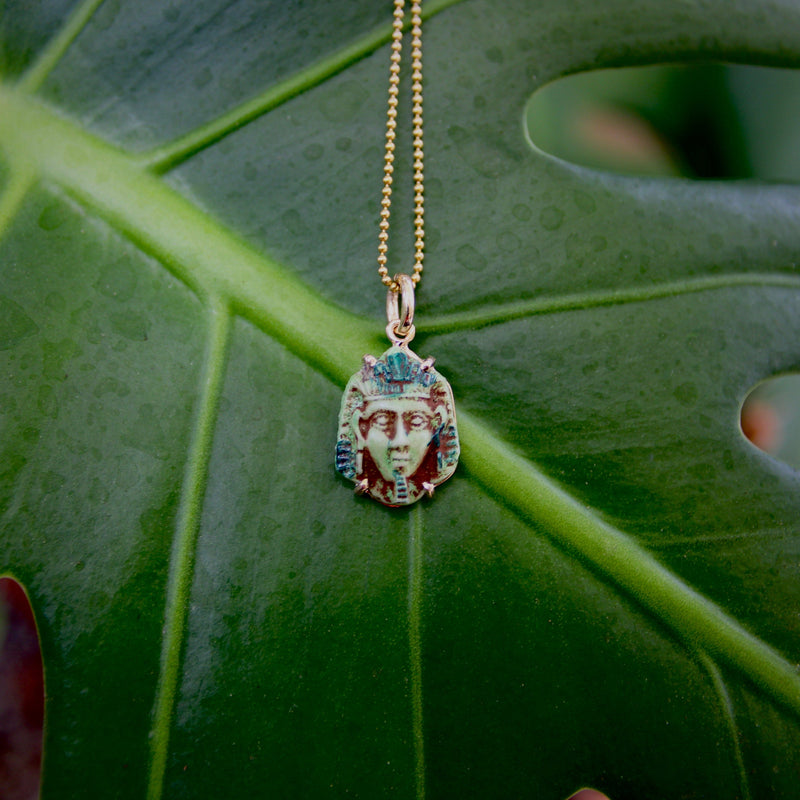 Art Deco Egyptian Revival Faience Pharaoh in 14K Gold Mount Pendant / Charm Kirsten's Corner 
