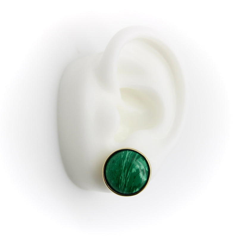 14K Gold Signature Malachite Button Earrings Earrings Kirsten's Corner 