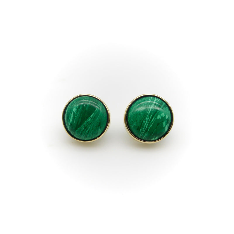 14K Gold Signature Malachite Button Earrings Earrings Kirsten's Corner 