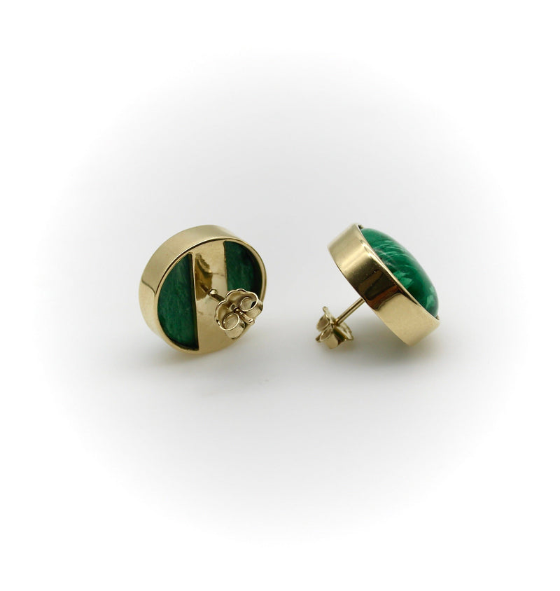 14K Gold Signature Malachite Button Earrings Earrings Kirsten's Corner 