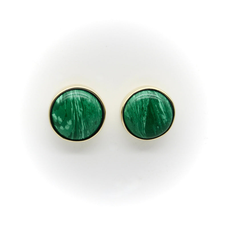 14K Gold Signature Malachite Button Earrings Earrings Kirsten's Corner 