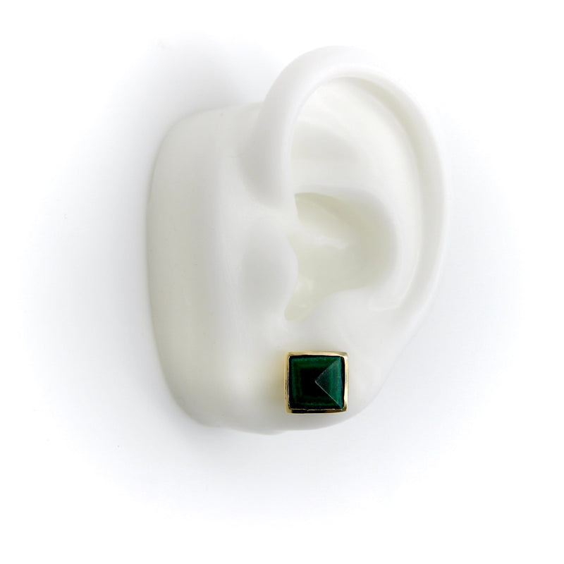 14K Gold Signature Malachite Pyramid Studs Earrings Kirsten's Corner 