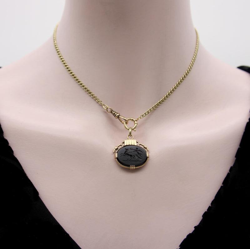 Victorian 10K Gold Onyx Intaglio Fob of Nike jewelry Kirsten's Corner 