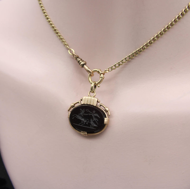 Victorian 10K Gold Onyx Intaglio Fob of Nike jewelry Kirsten's Corner 