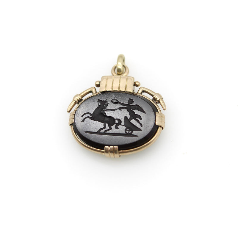 Victorian 10K Gold Onyx Intaglio Fob of Nike jewelry Kirsten's Corner 