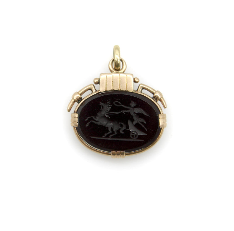 Victorian 10K Gold Onyx Intaglio Fob of Nike jewelry Kirsten's Corner 