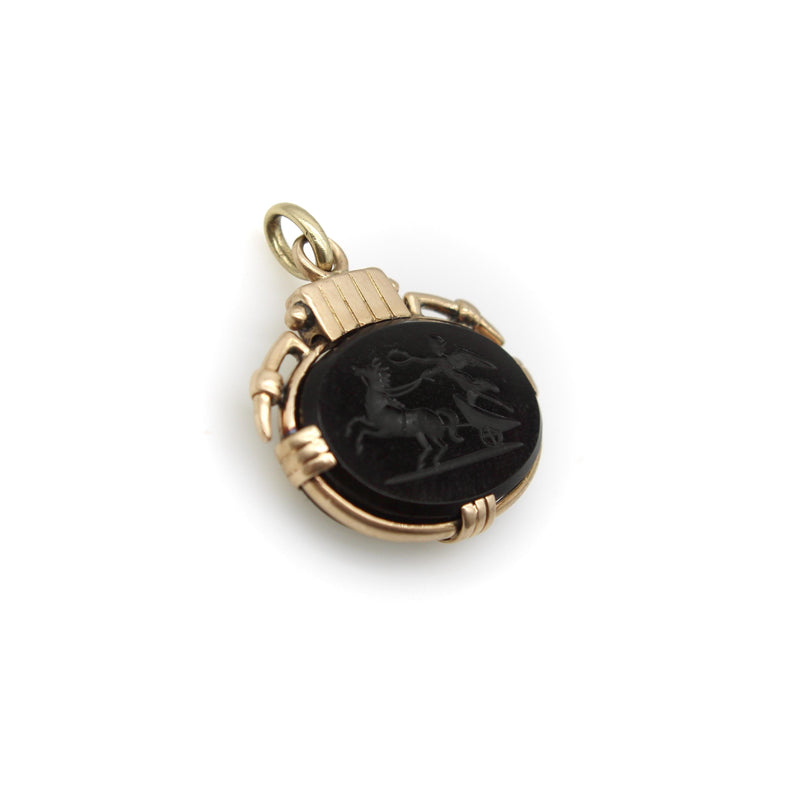 Victorian 10K Gold Onyx Intaglio Fob of Nike jewelry Kirsten's Corner 
