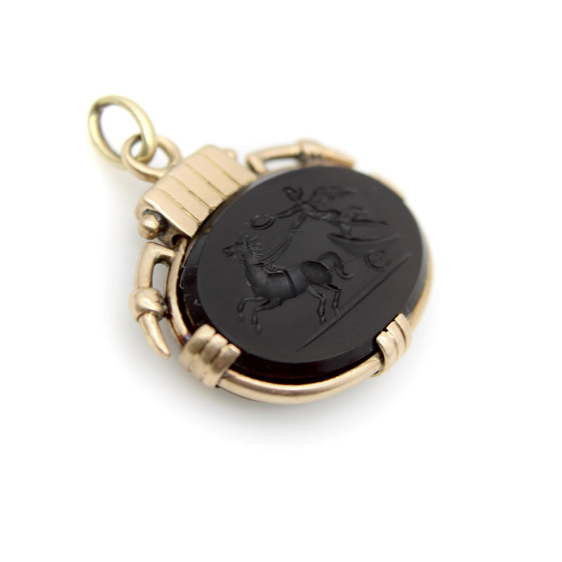 Victorian 10K Gold Onyx Intaglio Fob of Nike jewelry Kirsten's Corner 