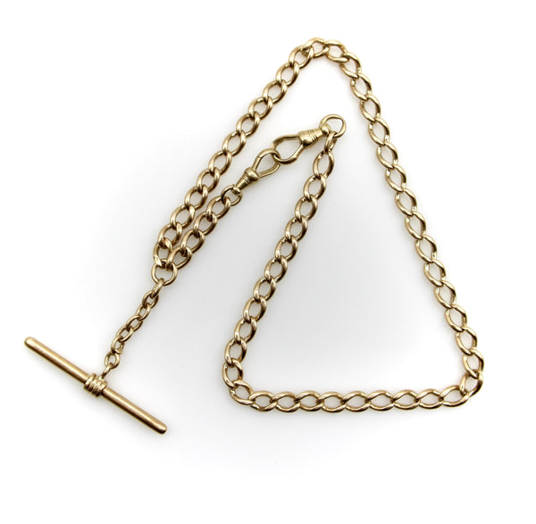 14K Gold Victorian Prince Albert Chain with T-Bar and Dog Clips Chain Kirsten's Corner 