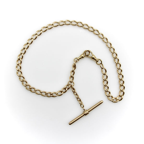 14K Gold Victorian Prince Albert Chain with T-Bar and Dog Clips Chain Kirsten's Corner 