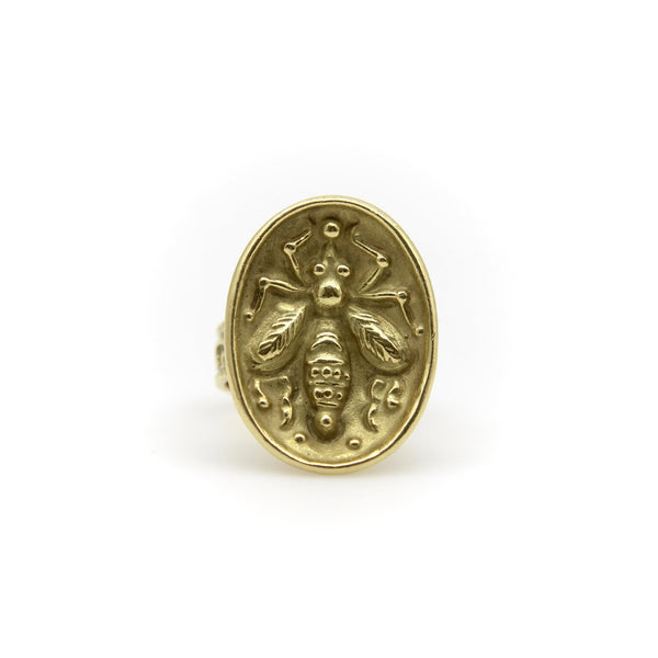 Vintage 18K Gold Greek Honey Bee Signet Ring Kirsten's Corner 