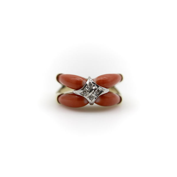 14K Gold Coral and Diamond Modernist Ring Kirsten's Corner 