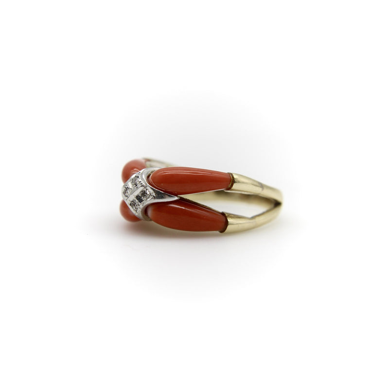 14K Gold Coral and Diamond Modernist Ring Kirsten's Corner 