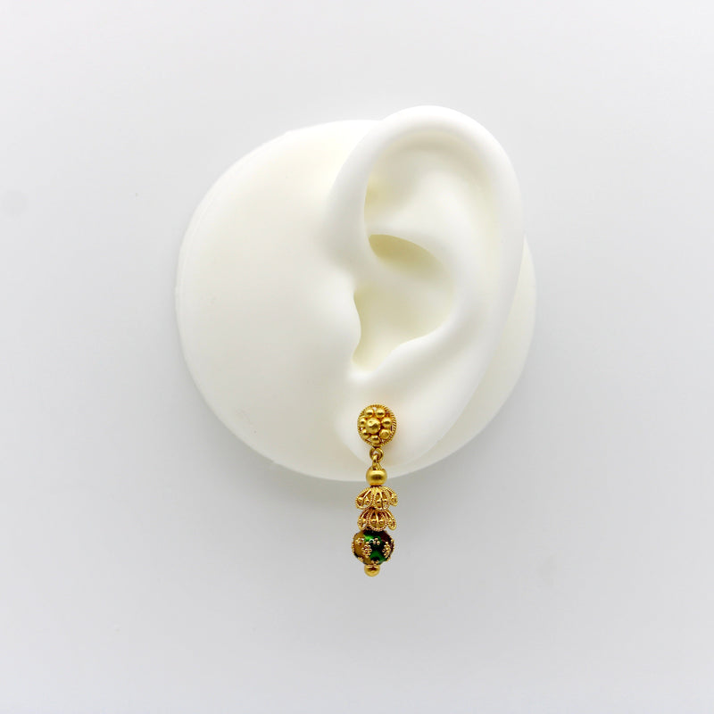 22K Gold Indian Cannetille Dangle Earrings with Multi Color Enamel Earrings Kirsten's Corner Jewelry 