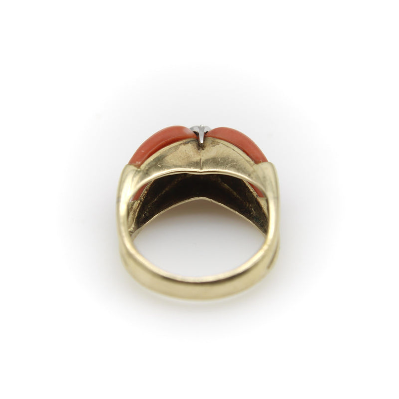 14K Gold Coral and Diamond Modernist Ring Kirsten's Corner 