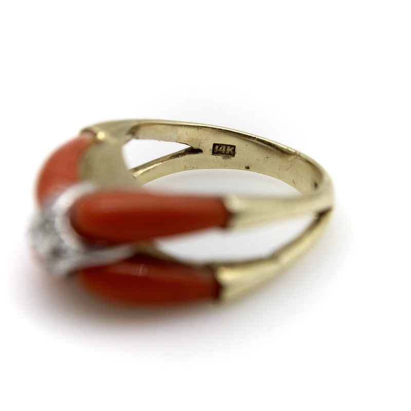 14K Gold Coral and Diamond Modernist Ring Kirsten's Corner 