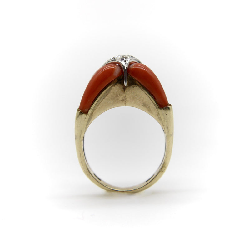 14K Gold Coral and Diamond Modernist Ring Kirsten's Corner 