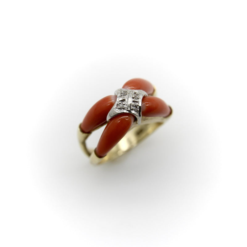 14K Gold Coral and Diamond Modernist Ring Kirsten's Corner 