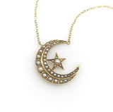 Victorian 14K Gold Crescent Moon and Star Pendant with 9K Gold Chain Kirsten's Corner 