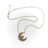 Victorian 14K Gold Crescent Moon and Star Pendant with 9K Gold Chain Kirsten's Corner 