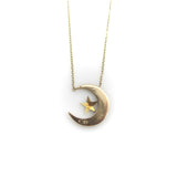 Victorian 14K Gold Crescent Moon and Star Pendant with 9K Gold Chain Kirsten's Corner 