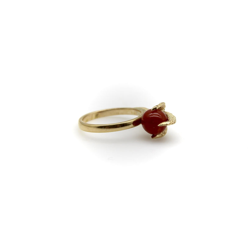 Vintage 18K Gold Sardinian Red Coral Bead and Claw Ring Kirsten's Corner 