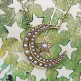 Victorian 14K Gold Crescent Moon and Star Pendant with 9K Gold Chain Kirsten's Corner 