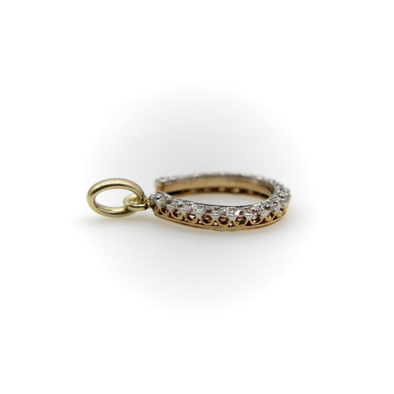 Edwardian 14K Gold and Platinum Old Mine Cut Diamond Horse Shoe Pendant Kirsten's Corner 