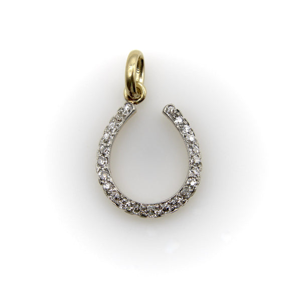 Edwardian 14K Gold and Platinum Old Mine Cut Diamond Horse Shoe Pendant Kirsten's Corner 