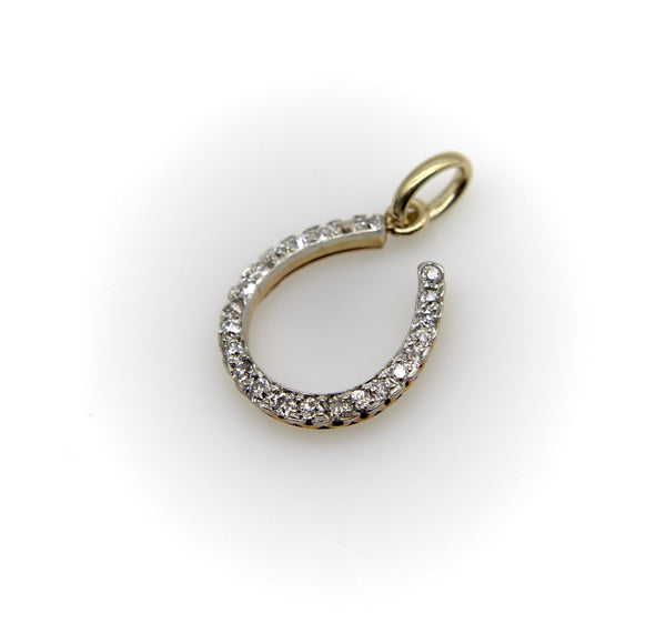 Edwardian 14K Gold and Platinum Old Mine Cut Diamond Horse Shoe Pendant Kirsten's Corner 