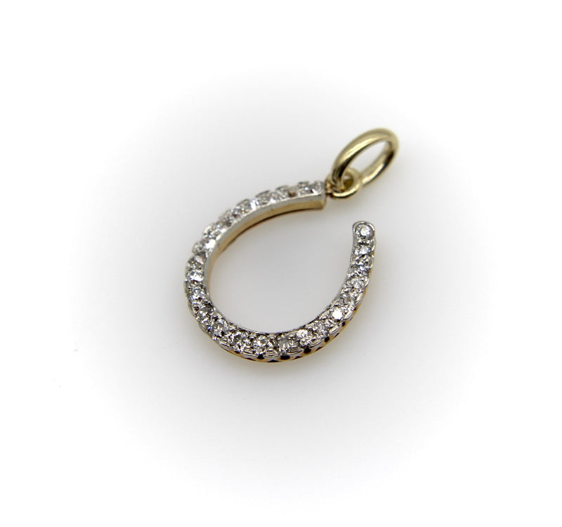 Edwardian 14K Gold and Platinum Old Mine Cut Diamond Horse Shoe Pendant Kirsten's Corner 