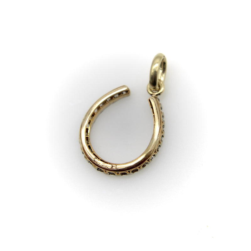 Edwardian 14K Gold and Platinum Old Mine Cut Diamond Horse Shoe Pendant Kirsten's Corner 