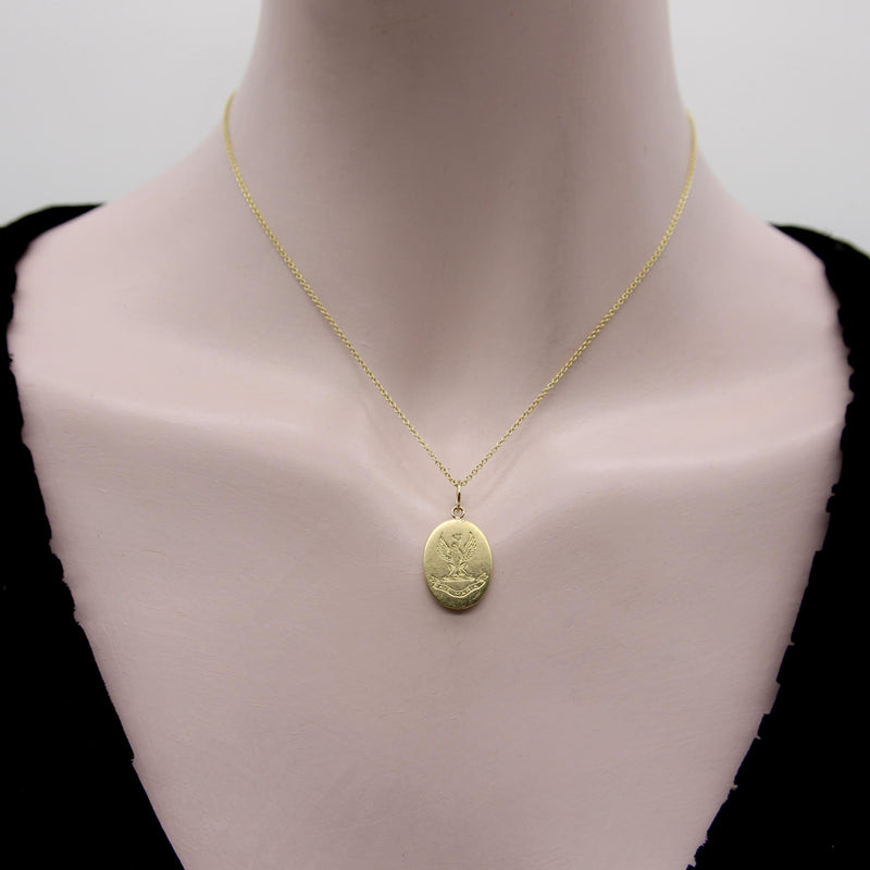 Victorian 18K Gold Hand Engraved Ave Maria Eagle Pendant Charm Kirsten's Corner 